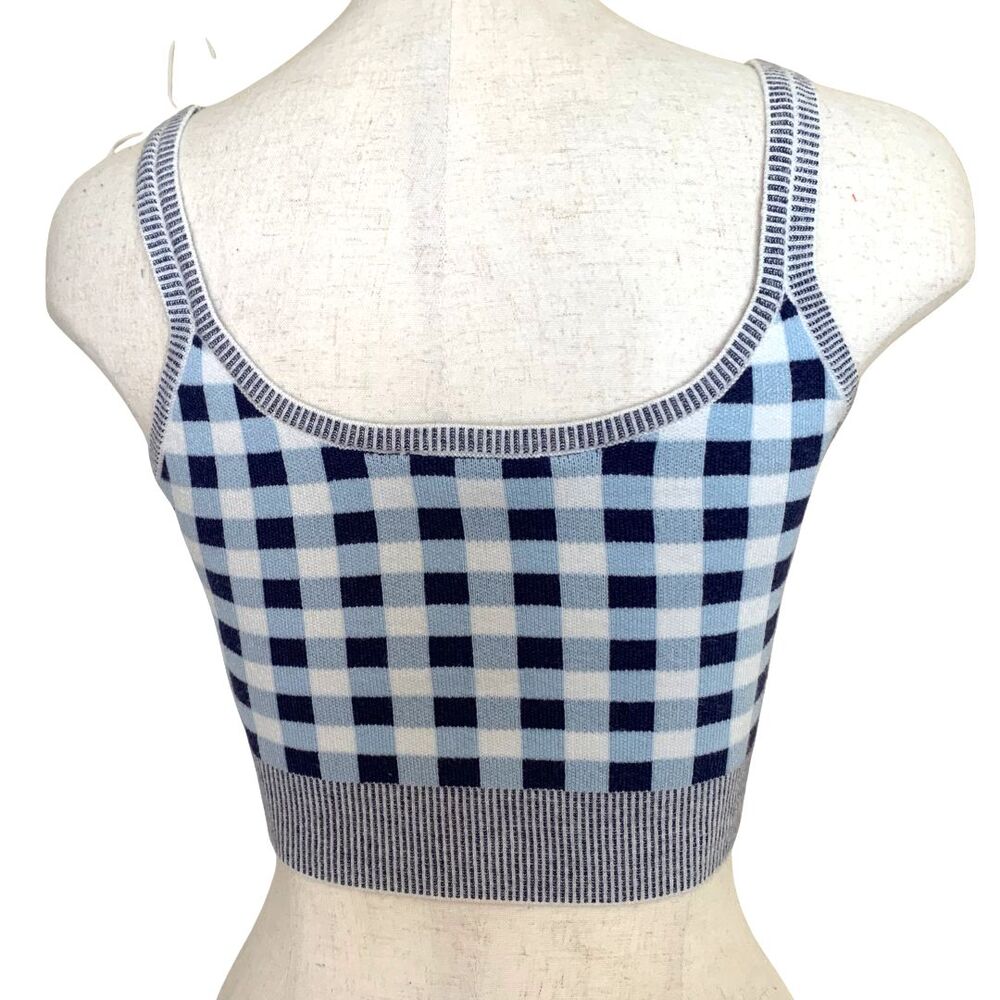 Glassons Blue Gingham Knit Crop Tank Top Women’s XS - Picture 4 of 8